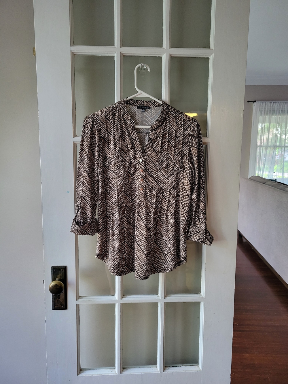 AVA & GRACE  PinTucked Pleated 3/4 Sleeve Blouse Casual Bussiness Flowy Size PS